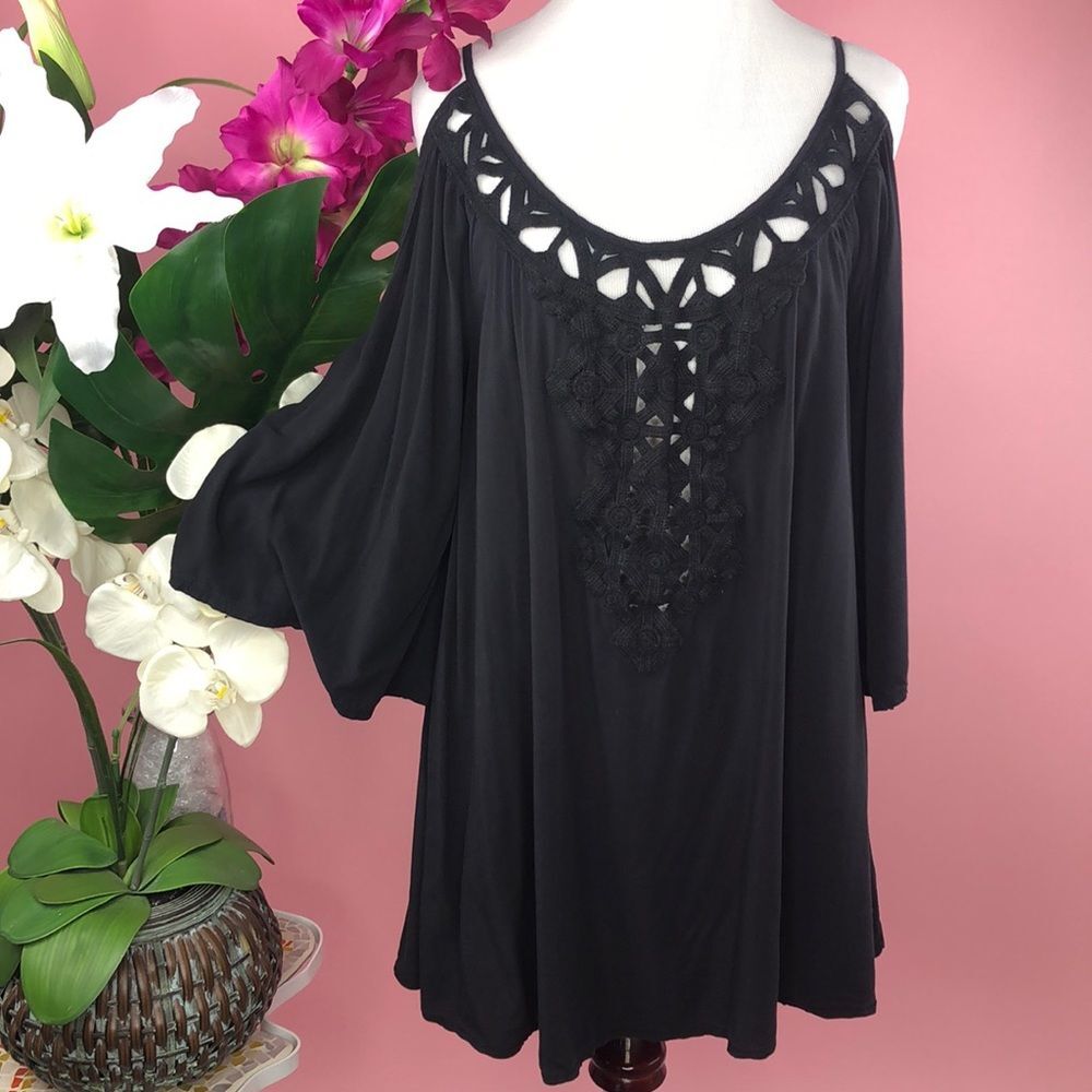 Solitaire Swim Black Cold Shoulder Bikini Cover Up